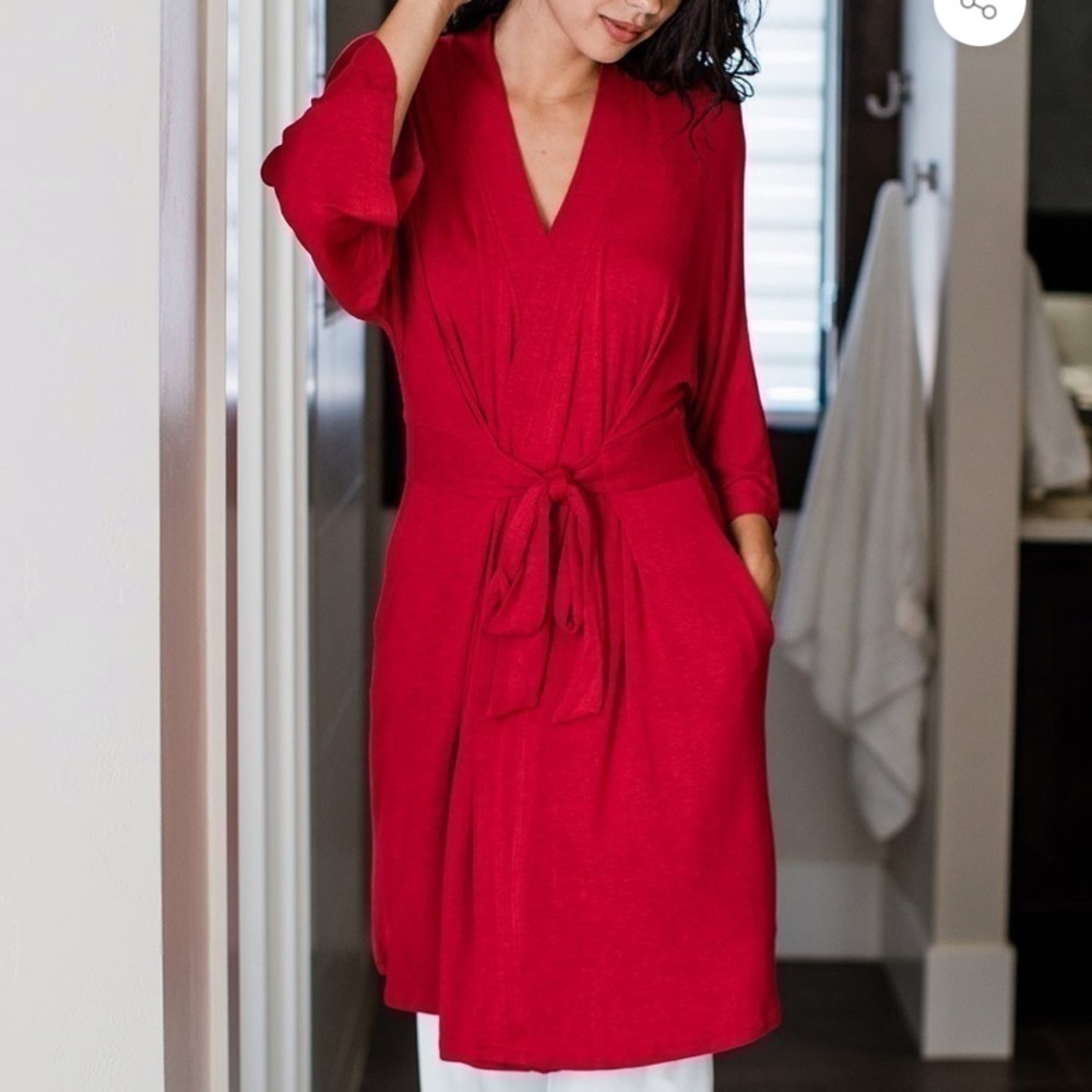 YALA Bamboo Sweater Robe Red S/M New!